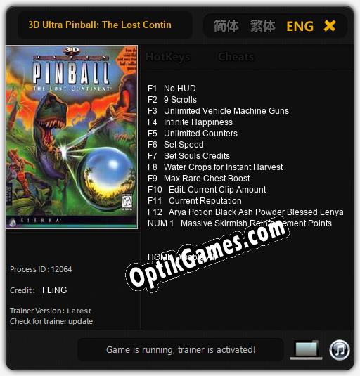 3D Ultra Pinball: The Lost Continent: Trainer +13 [v1.6]