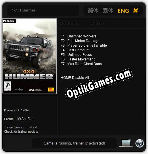4x4: Hummer: TRAINER AND CHEATS (V1.0.90)