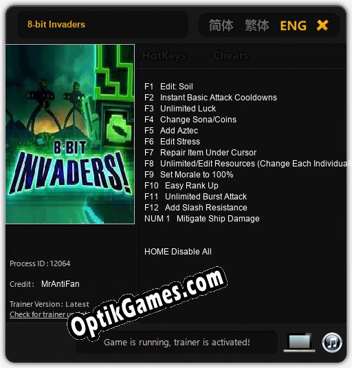 8-bit Invaders: TRAINER AND CHEATS (V1.0.50)