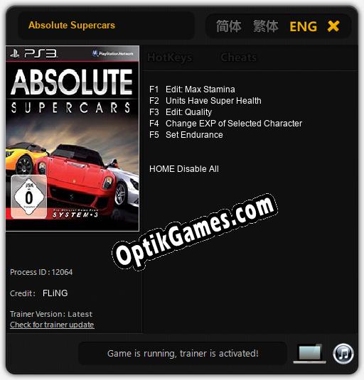 Absolute Supercars: TRAINER AND CHEATS (V1.0.50)