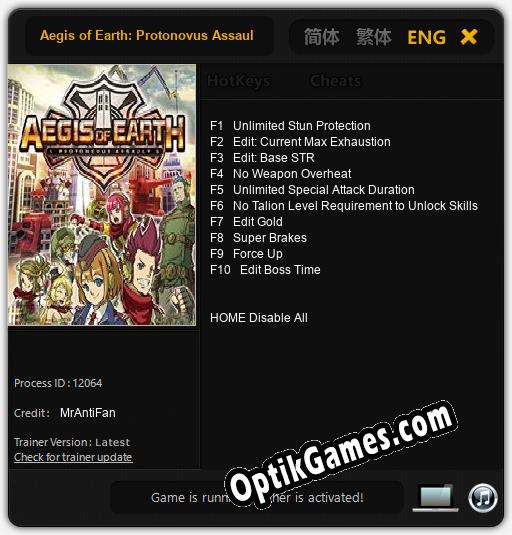 Aegis of Earth: Protonovus Assault: TRAINER AND CHEATS (V1.0.34)