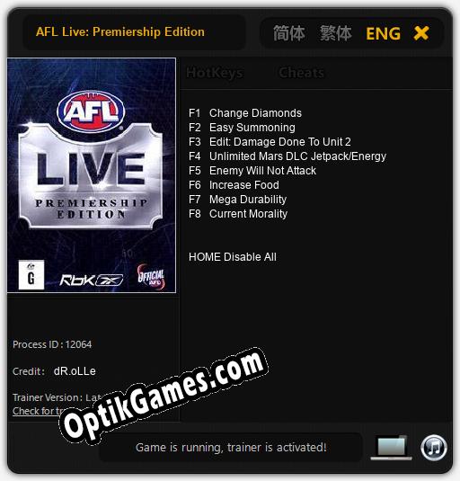 AFL Live: Premiership Edition: TRAINER AND CHEATS (V1.0.63)