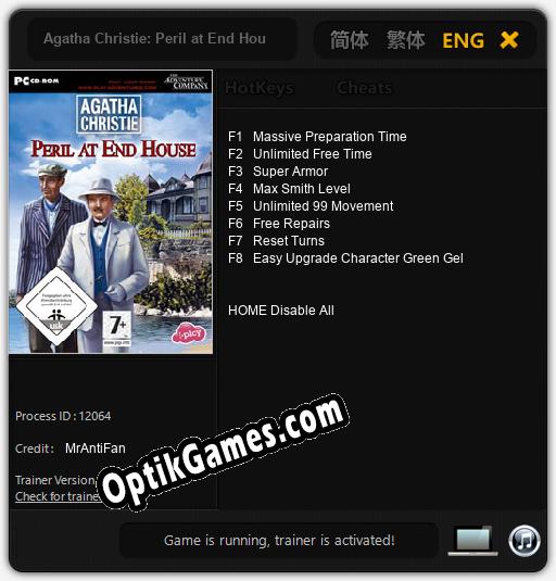 Trainer for Agatha Christie: Peril at End House [v1.0.4]