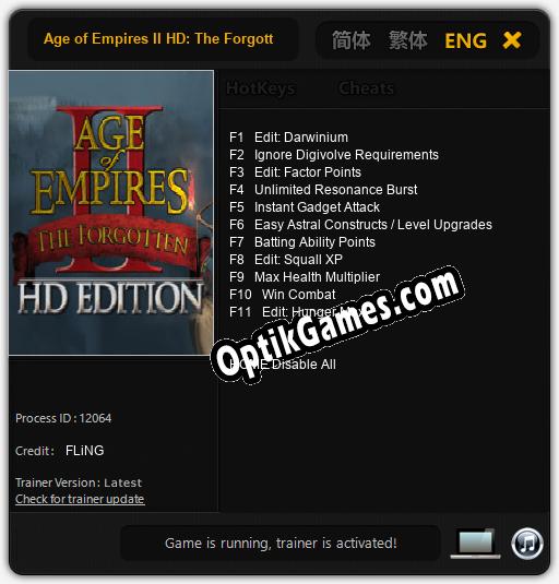 Age of Empires II HD: The Forgotten: Cheats, Trainer +11 [FLiNG]