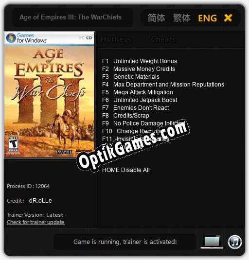 Age of Empires III: The WarChiefs: Cheats, Trainer +12 [dR.oLLe]