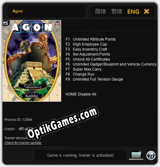 Trainer for Agon [v1.0.1]