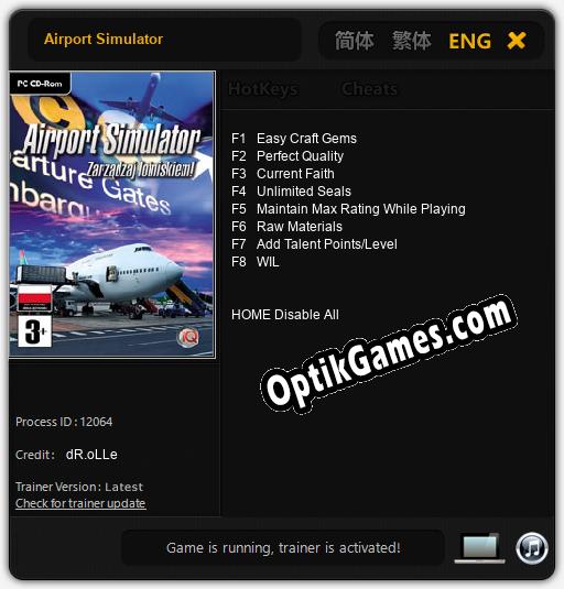 Trainer for Airport Simulator [v1.0.6]