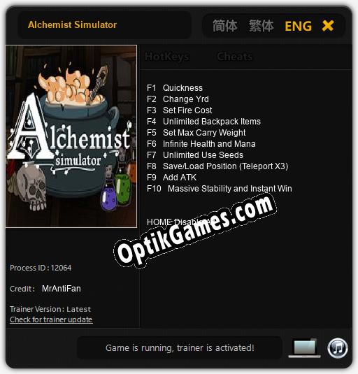 Trainer for Alchemist Simulator [v1.0.9]