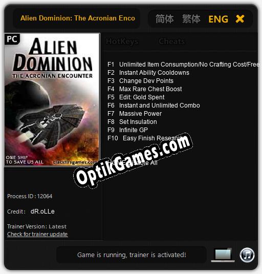 Trainer for Alien Dominion: The Acronian Encounter [v1.0.5]