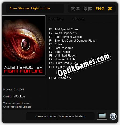 Alien Shooter: Fight for Life: TRAINER AND CHEATS (V1.0.10)