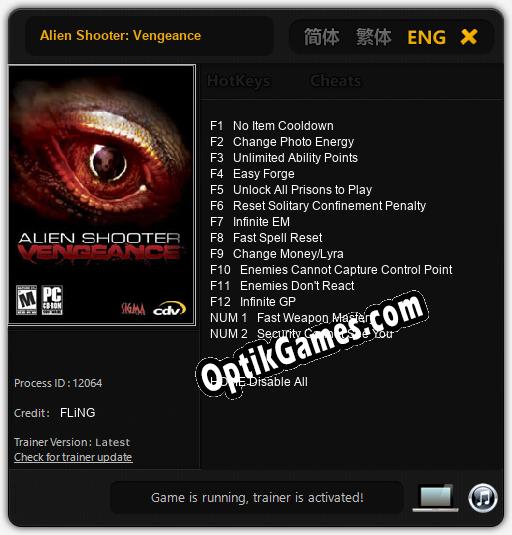 Alien Shooter: Vengeance: Cheats, Trainer +14 [FLiNG]