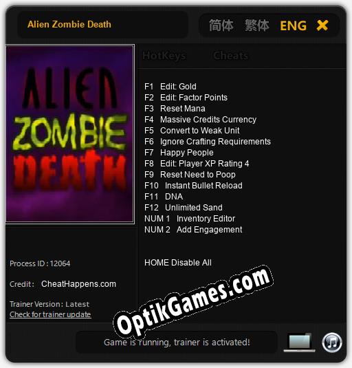 Trainer for Alien Zombie Death [v1.0.5]