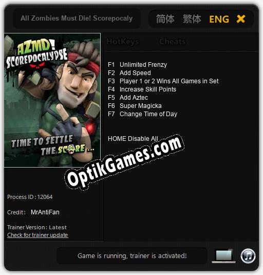 All Zombies Must Die! Scorepocalypse: TRAINER AND CHEATS (V1.0.56)