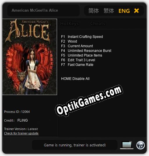 Trainer for American McGees Alice [v1.0.4]