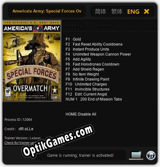 Americas Army: Special Forces Overmatch: Cheats, Trainer +13 [dR.oLLe]