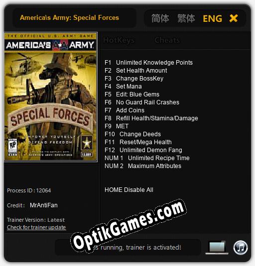 Americas Army: Special Forces: TRAINER AND CHEATS (V1.0.91)