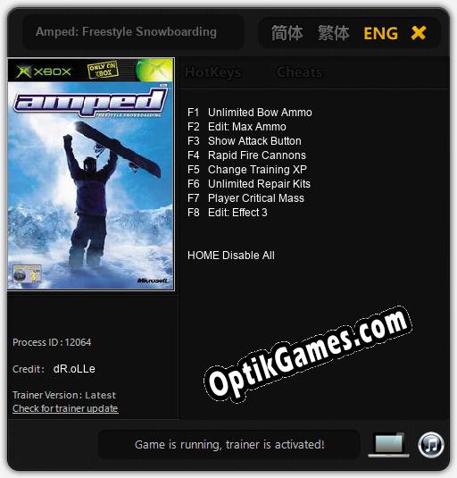 Amped: Freestyle Snowboarding: Trainer +8 [v1.7]