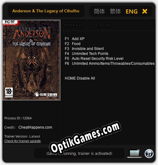 Anderson & The Legacy of Cthulhu: TRAINER AND CHEATS (V1.0.12)