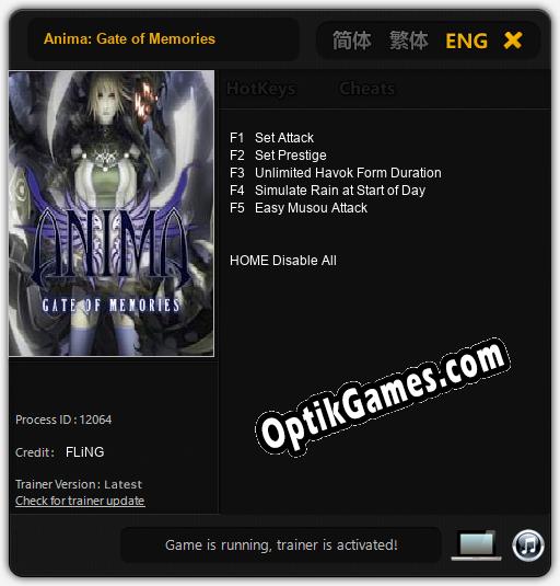 Anima: Gate of Memories: TRAINER AND CHEATS (V1.0.83)