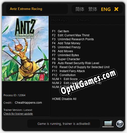 Antz Extreme Racing: TRAINER AND CHEATS (V1.0.87)