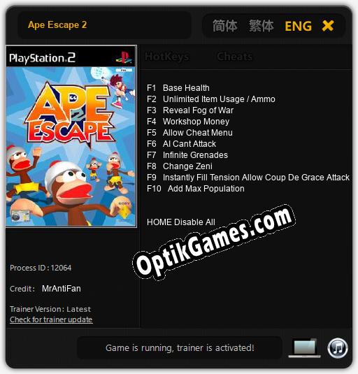 Ape Escape 2: Trainer +10 [v1.8]