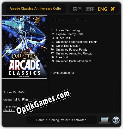 Trainer for Arcade Classics Anniversary Collection [v1.0.4]