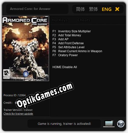 Trainer for Armored Core: for Answer [v1.0.5]