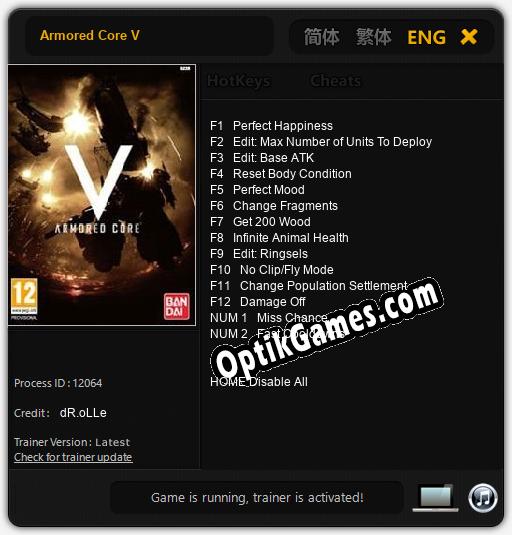 Armored Core V: TRAINER AND CHEATS (V1.0.40)