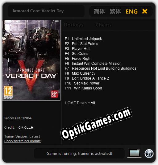 Armored Core: Verdict Day: TRAINER AND CHEATS (V1.0.76)