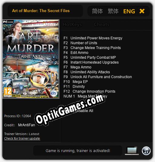 Art of Murder: The Secret Files: TRAINER AND CHEATS (V1.0.54)