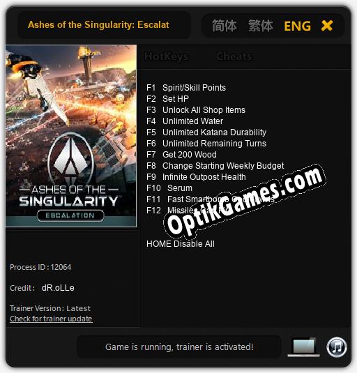 Trainer for Ashes of the Singularity: Escalation [v1.0.8]