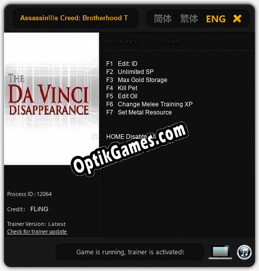 Assassins Creed: Brotherhood The Da Vinci Disappearance: TRAINER AND CHEATS (V1.0.54)