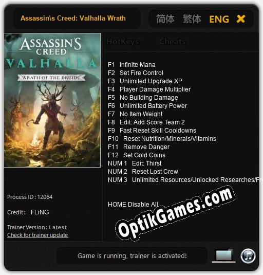 Assassins Creed: Valhalla Wrath of the Druids: TRAINER AND CHEATS (V1.0.27)