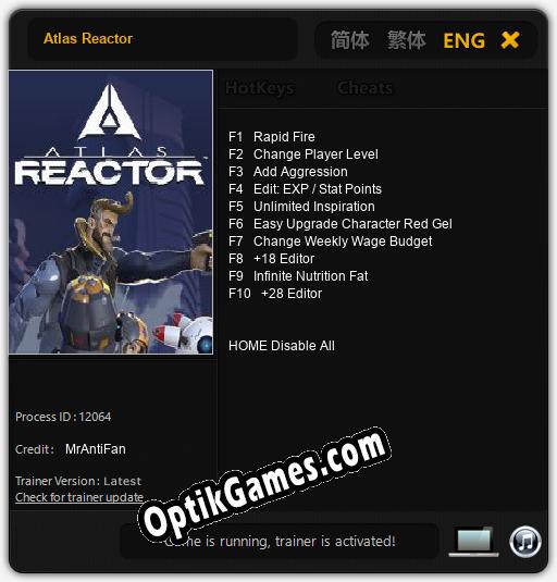 Trainer for Atlas Reactor [v1.0.9]