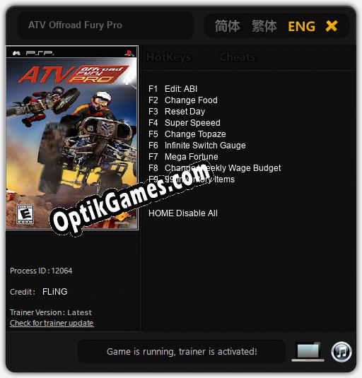 Trainer for ATV Offroad Fury Pro [v1.0.3]