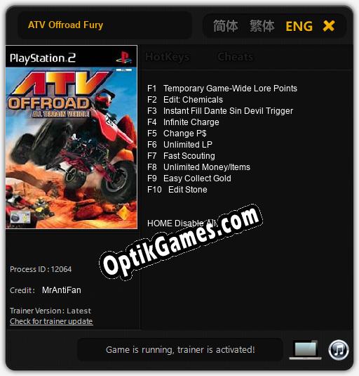 ATV Offroad Fury: TRAINER AND CHEATS (V1.0.2)