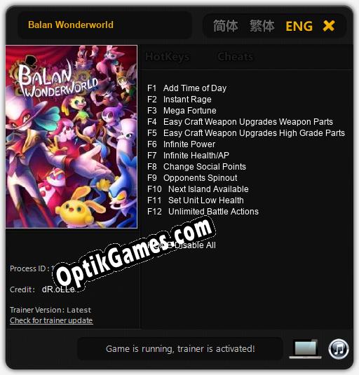 Balan Wonderworld: Cheats, Trainer +12 [dR.oLLe]