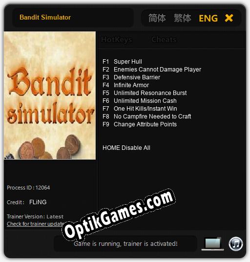 Bandit Simulator: Cheats, Trainer +9 [FLiNG]