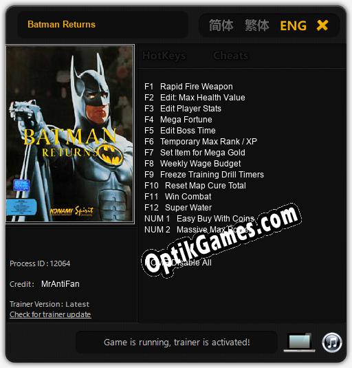 Batman Returns: Cheats, Trainer +14 [MrAntiFan]