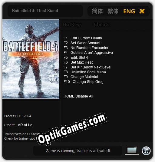 Battlefield 4: Final Stand: TRAINER AND CHEATS (V1.0.19)