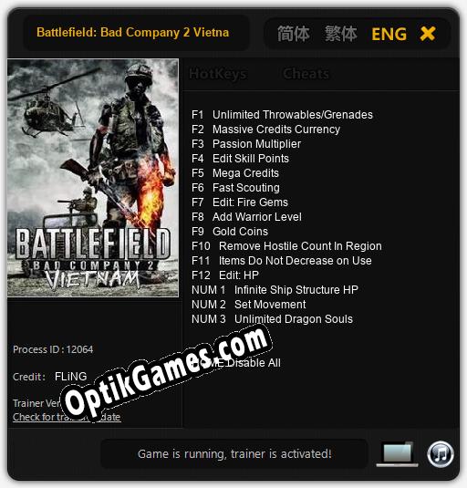 Battlefield: Bad Company 2 Vietnam: Trainer +15 [v1.2]