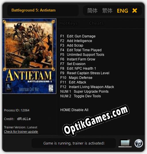 Trainer for Battleground 5: Antietam [v1.0.1]