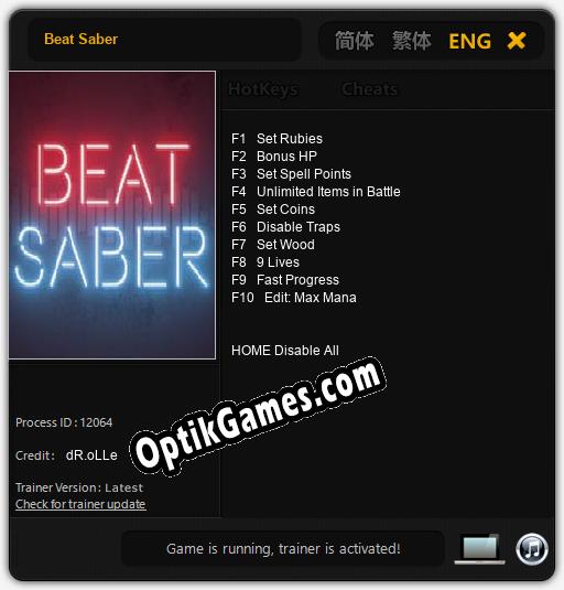 Beat Saber: Trainer +10 [v1.1]