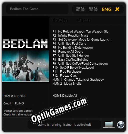 Bedlam The Game: Trainer +14 [v1.9]