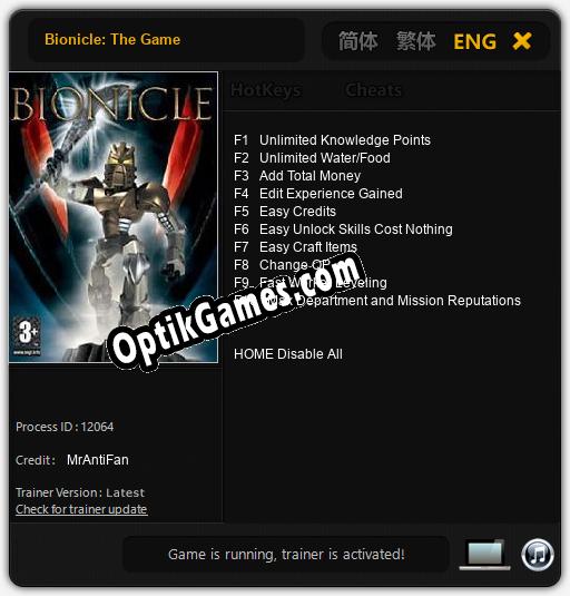 Bionicle: The Game: Cheats, Trainer +10 [MrAntiFan]