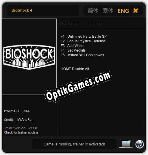 BioShock 4: TRAINER AND CHEATS (V1.0.45)