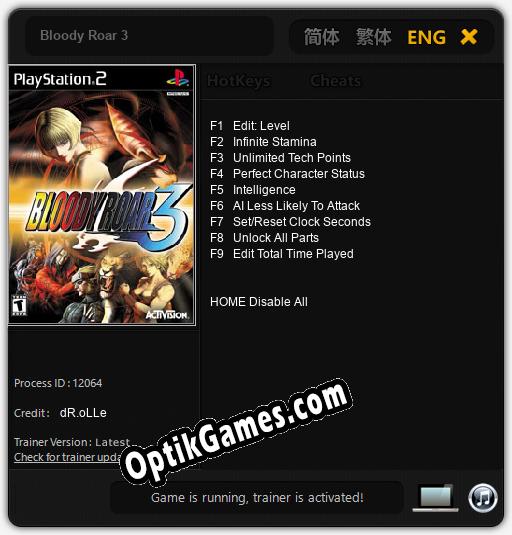 Bloody Roar 3: TRAINER AND CHEATS (V1.0.21)