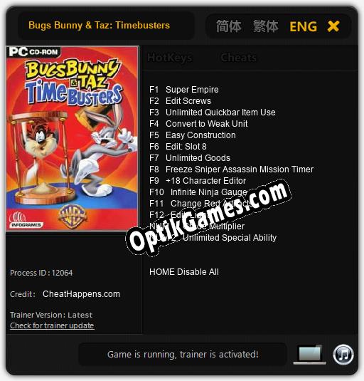 Trainer for Bugs Bunny & Taz: Timebusters [v1.0.1]