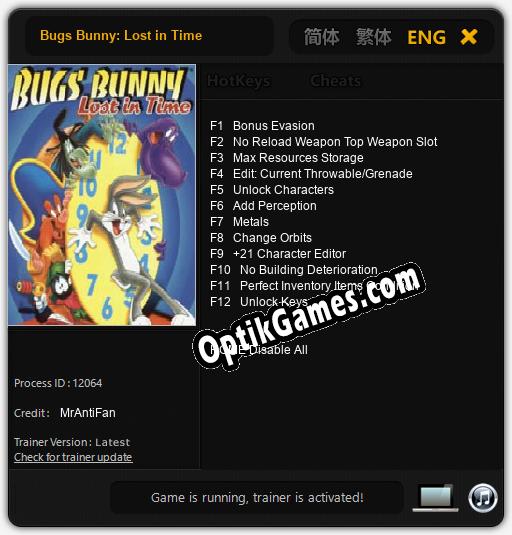 Bugs Bunny: Lost in Time: TRAINER AND CHEATS (V1.0.66)