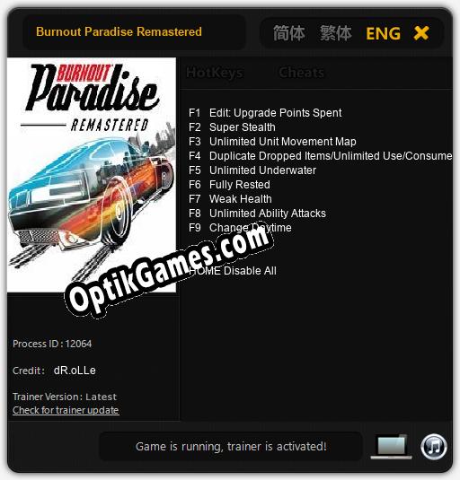 Trainer for Burnout Paradise Remastered [v1.0.6]